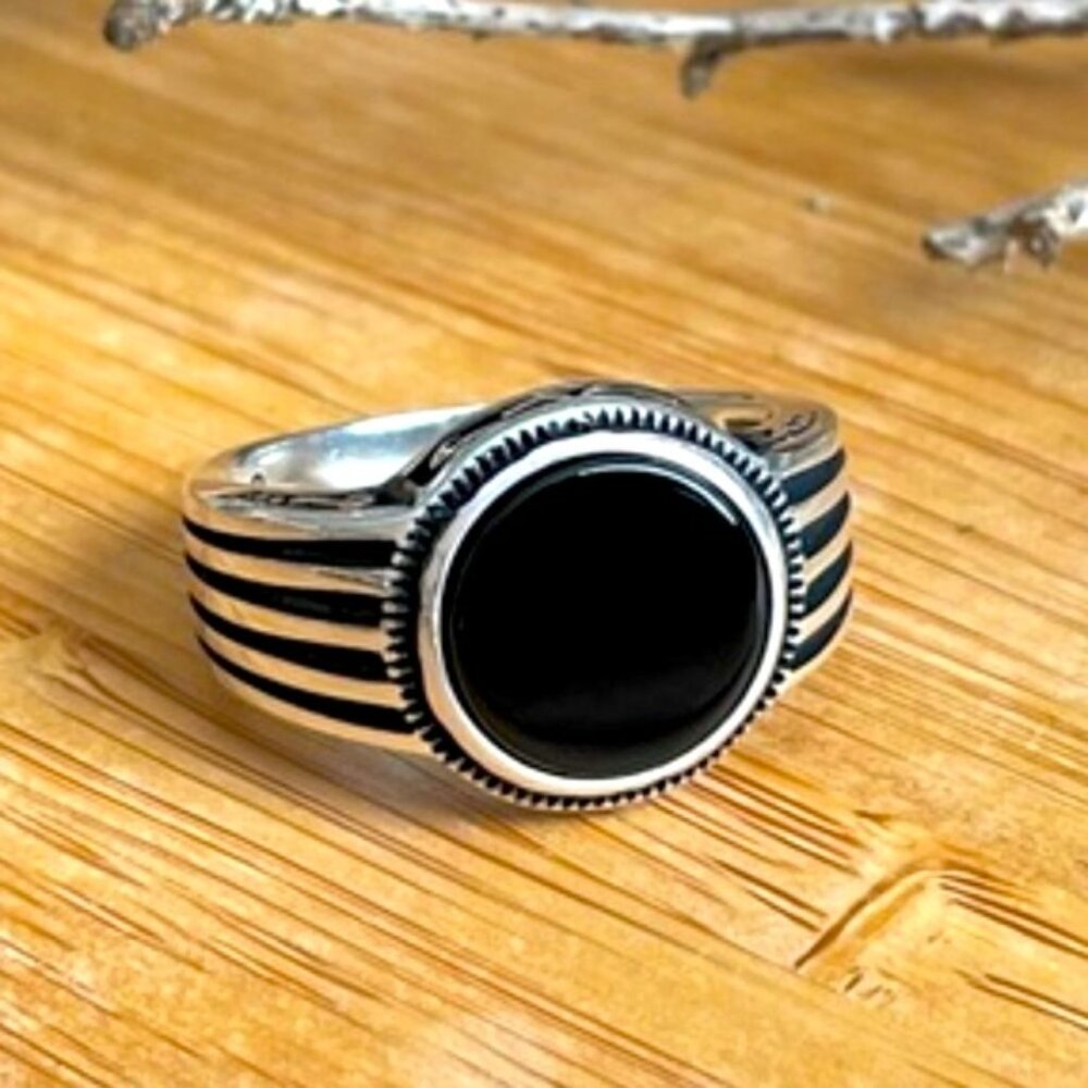 925 Sterling Silver Men's Rings With Natural Onyx - Picture 9 of 9